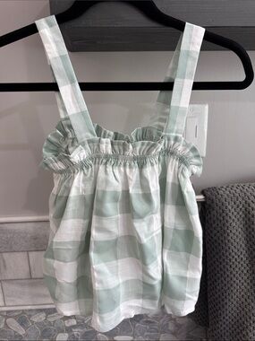 Checked Sage Green Ruffle Crop Top
